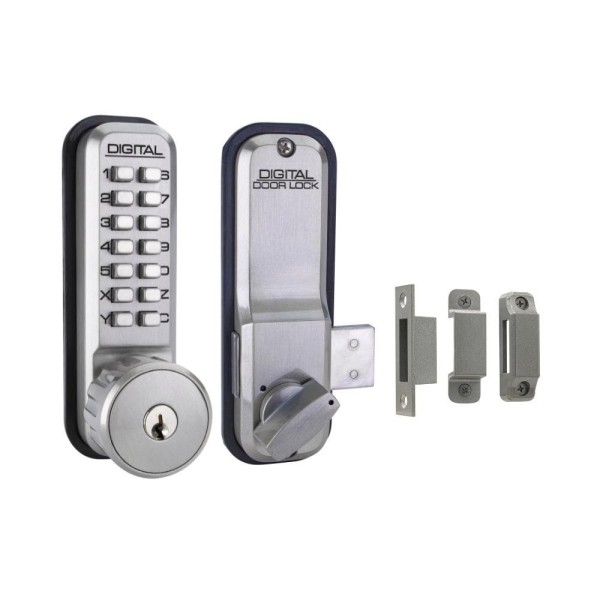 Lockey 2200KO Surface Mount Keyless Single Combination Deadbolt with Keyed different Key Override - Satin Chrome Marine Grade