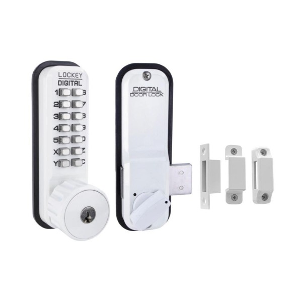 Lockey 2200KO Surface Mount Keyless Single Combination Deadbolt with Keyed different Key Override - White