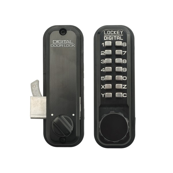 Lockey 2500 Mechanical Keyless Hook Bolt for Narrow Stile Doors - Jet Black Marine Grade