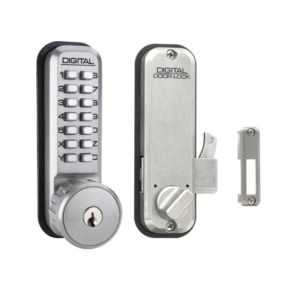Lockey 2500KO Keyless Narrow Stile Hook Bolt Lock with Keyed different Key Override - Satin Chrome Marine Grade