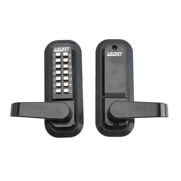 Lockey 2835 Mechanical Keyless Deadlocking Spring Latch Lever Lock with Passage Mode - Jet Black Marine Grade