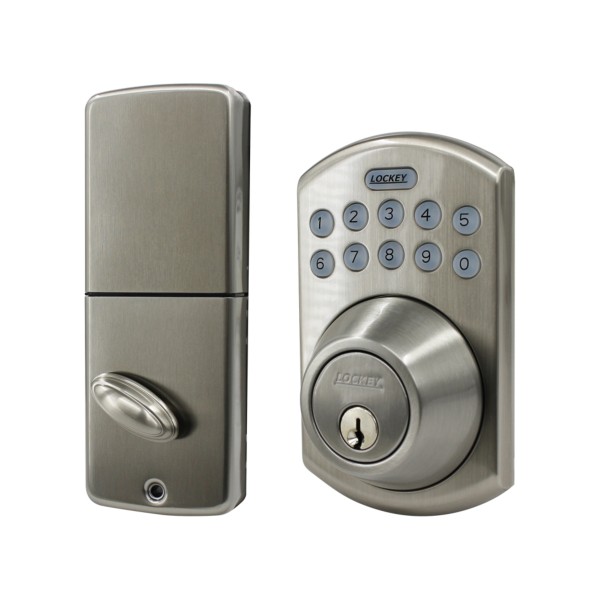 Lockey Electronic Deadbolt with Remote Control (Antique Brass) - E915AB (Satin Nickel Finish Shown)