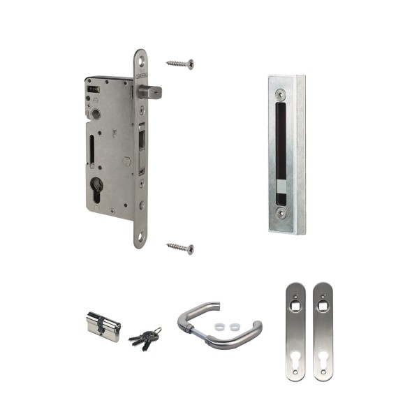 Set with H-WOOD & handle: 3006I-H & Cylinder: 3012-80-STD-VSZ & Covershield: 3020-HYB-A2 with SHKW-ALUM keep