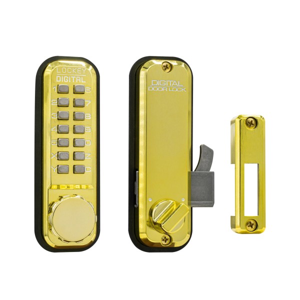 Lockey 2500 Series Mechanical Keyless Combination Hook Bolt Lock (Bright Brass) - 2500-BB