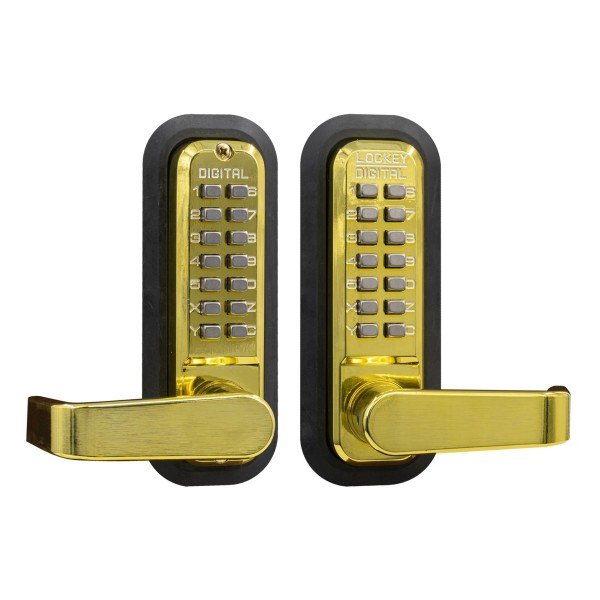 Lockey 2835 Series Mechanical Keyless Lever-Style Double Combination Lock With Passage Function (Bright Brass, Double Combination) - 2835-BB-DC