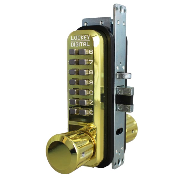 Lockey 2930DC Series Mechanical Keyless Double Combination Narrow Stile Knob Lock With Passage Function (Bright Brass, Double Combination) - 2930-BB-DC