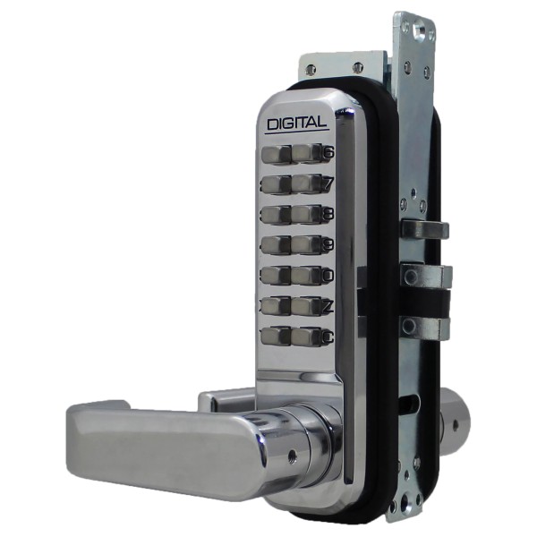 Lockey 2985 Series Mechanical Keyless Narrow Stile Lever-Handle Lock With Passage Function (Bright Chrome, Single Combination) - 2985-BC-SC