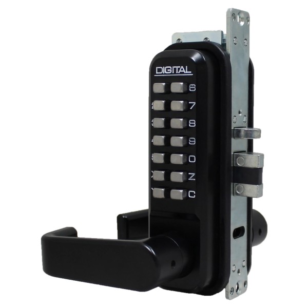Lockey 2985 Series Mechanical Keyless Narrow Stile Lever-Handle Lock With Passage Function (Jet Black, Single Combination) - 2985-JB-SC