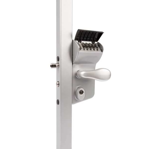 VINCI - Surface mounted mechanical code lock for Square 1-1/2" to 2-1/2" profiles in silver with 3006C - Aluminium handle pair & Cylinder: VSZ - Keyed to differ