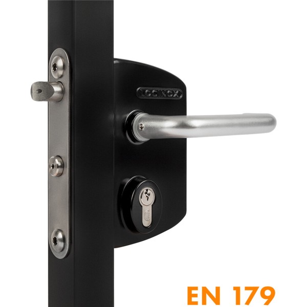 Surface mounted anti-panic gate lock for Square 1-1/2" to 2-1/2" profiles in RAL 9005 with No handle & Cylinder: VSZ - Keyed to differ