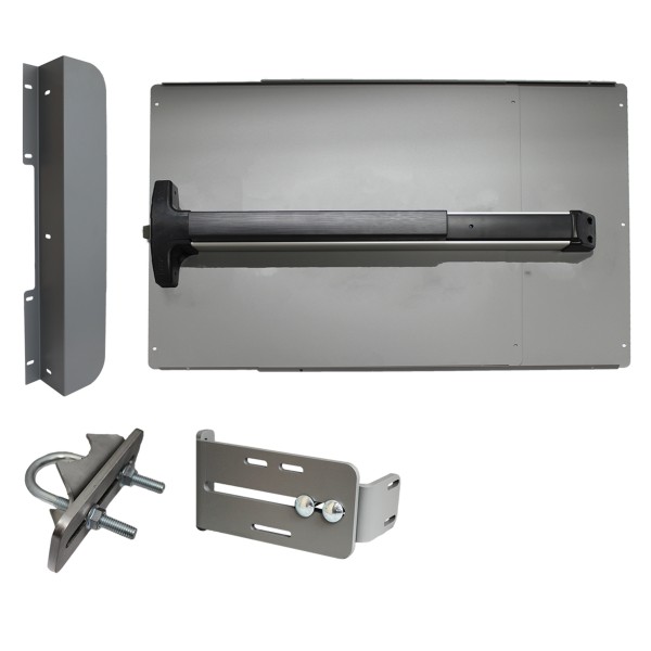 Lockey ED42S7 Edge Panic Shield Value Kit (Silver) - Shield, Black Panic Bar, Strike Bracket, Latch Protector, Jamb Stop