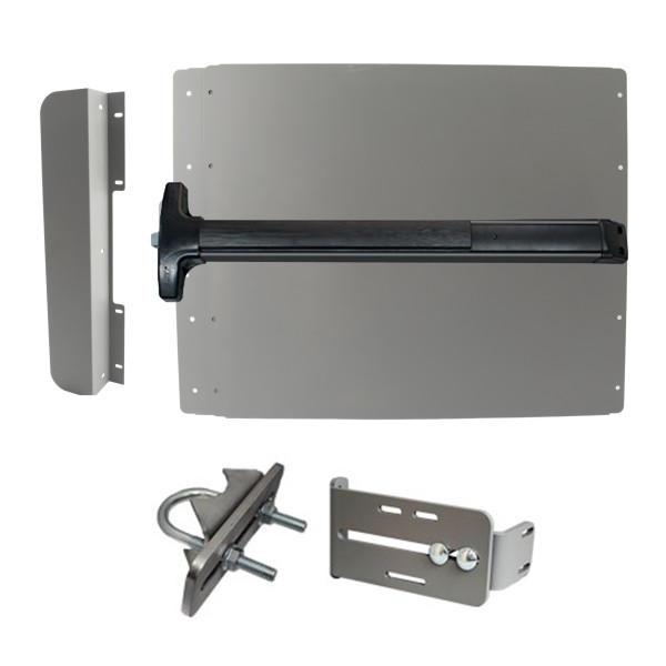 Lockey ED42S7 Edge Panic Shield Value Kit (Silver) - Shield, Black Panic Bar, Strike Bracket, Latch Protector, Jamb Stop
