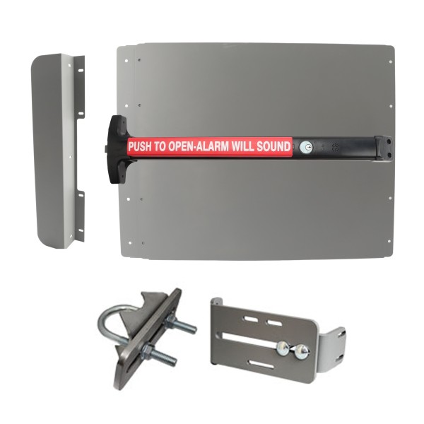 Lockey ED43SW7 Edge Panic Shield Value Kit (Silver) - Shield, Black Panic Bar, Strike Bracket, Latch Protector, Jamb Stop