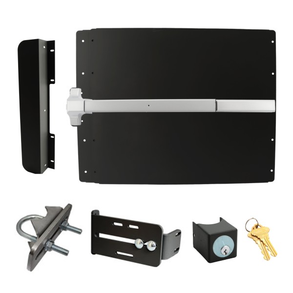 Lockey ED51BF Edge Panic Shield Safety Kit (Black) - Shield, Fire Rated Panic Bar, Strike Bracket, Key Box, Key Cylinder, Latch Protector, Jamb Stop