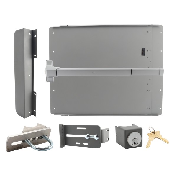 Lockey ED51S Edge Panic Shield Safety Kit (Silver) - Shield, Panic Bar, Strike Bracket, Key Box, Key Cylinder, Latch Protector, Jamb Stop