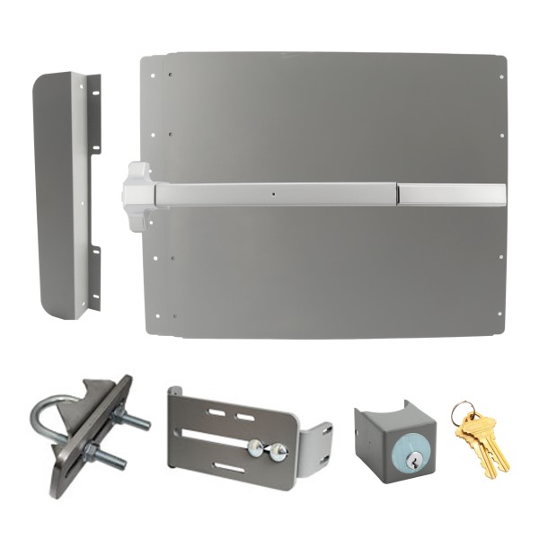 Lockey ED51S Edge Panic Shield Safety Kit (Silver) - Shield, Panic Bar, Strike Bracket, Key Box, Key Cylinder, Latch Protector, Jamb Stop (Panic Exit Hardware)