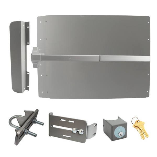 Lockey ED51SL Edge Panic Shield Safety Kit (Silver) - Shield, Panic Bar, Strike Bracket, Key Box, Key Cylinder, Latch Protector, Jamb Stop