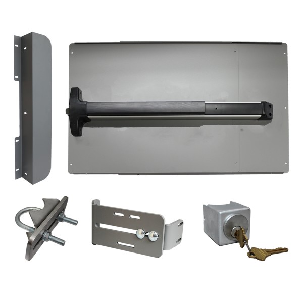 Lockey ED52B7 Edge Panic Shield Safety Kit (Black) - Shield, Panic Bar, Strike Bracket, Key Box, Key Cylinder, Latch Protector, Jamb Stop