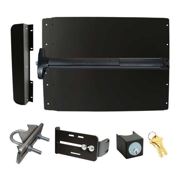 Lockey ED52BL7 Edge Panic Shield Safety Kit (Black) - Shield, Black Panic Bar, Strike Bracket, Key Box, Key Cylinder, Latch Protector, Jamb Stop