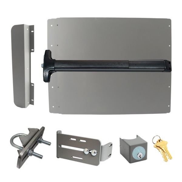 Lockey ED52S7 Edge Panic Shield Safety Kit (Silver) - Shield, Panic Bar, Strike Bracket, Key Box, Key Cylinder, Latch Protector, Jamb Stop
