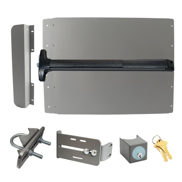 Lockey ED52SL7 Edge Panic Shield Safety Kit (Silver) - Shield, Black Panic Bar, Strike Bracket, Key Box, Key Cylinder, Latch Protector, Jamb Stop