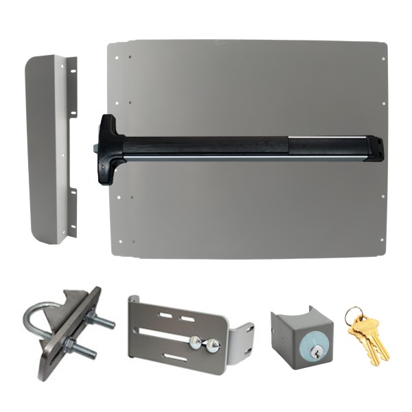 Lockey ED52SW Edge Panic Shield Safety Kit (Silver) - Shield, Panic Bar, Strike Bracket, Key Box, Key Cylinder, Latch Protector, Jamb Stop