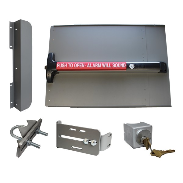 Lockey ED53SLW Edge Panic Shield Safety Kit (Silver) - Shield, Panic Bar, Strike Bracket, Key Box, Key Cylinder, Latch Protector, Jamb Stop