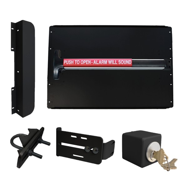 Lockey ED53B7 Edge Panic Shield Safety Kit (Black) - Shield, Black Panic Bar, Strike Bracket, Key Box, Key Cylinder, Latch Protector, Jamb Stop