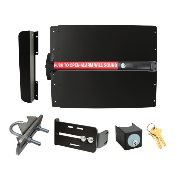Lockey ED53B7 Edge Panic Shield Safety Kit (Black) - Shield, Black Panic Bar, Strike Bracket, Key Box, Key Cylinder, Latch Protector, Jamb Stop