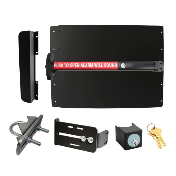 Lockey ED53BL7 Edge Panic Shield Safety Kit (Black) - Shield, Black Panic Bar, Strike Bracket, Key Box, Key Cylinder, Latch Protector, Jamb Stop