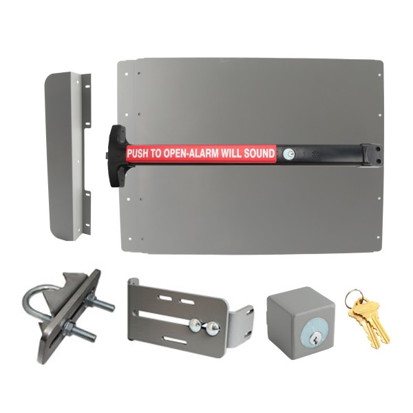 Lockey ED53SLW7 Edge Panic Shield Safety Kit (Silver) - Shield, Black Panic Bar, Strike Bracket, Key Box, Key Cylinder, Latch Protector, Jamb Stop