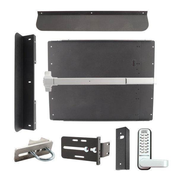 Lockey ED61B Edge Panic Shield Security Kit (Black) - Shield, Panic Bar, Strike Bracket, Gate Box, Panic Trim, Latch Protector, Jamb Stop, Max Guard (Panic Exit Hardware)