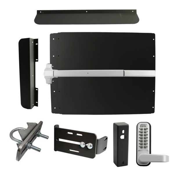 Lockey ED61BF Edge Panic Shield Security Kit (Black) - Shield, Panic Bar, Strike Bracket, Gate Box, Panic Trim, Latch Protector, Jamb Stop, Max Guard
