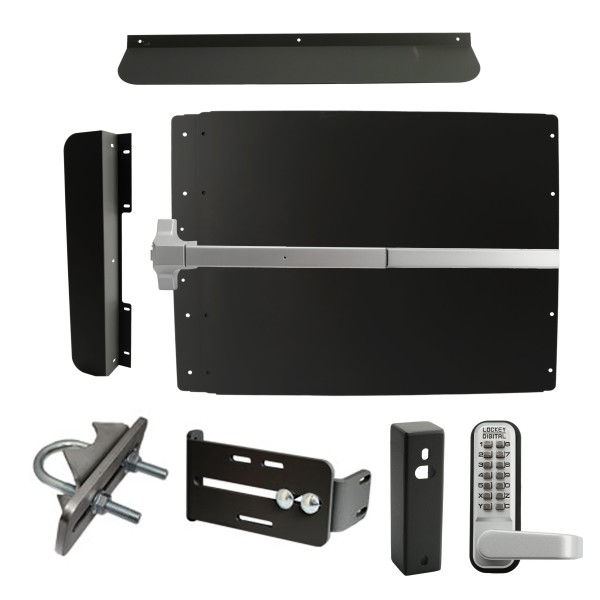 Lockey ED61BLM Edge Panic Shield Security Kit (Black) - Shield, Panic Bar, Strike Bracket, Gate Box, Panic Trim, Latch Protector, Jamb Stop, Max Guard