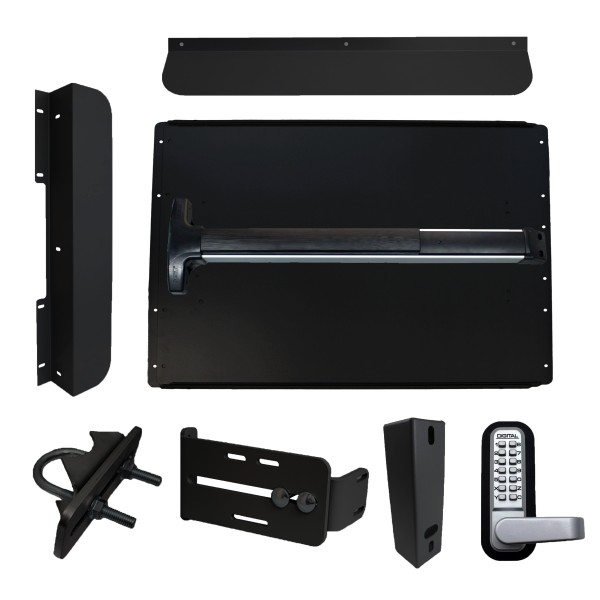 Lockey ED62B7 Edge Panic Shield Security Kit (Black) - Shield, Panic Bar, Strike Bracket, Gate Box, Panic Trim, Latch Protector, Jamb Stop, Max Guard