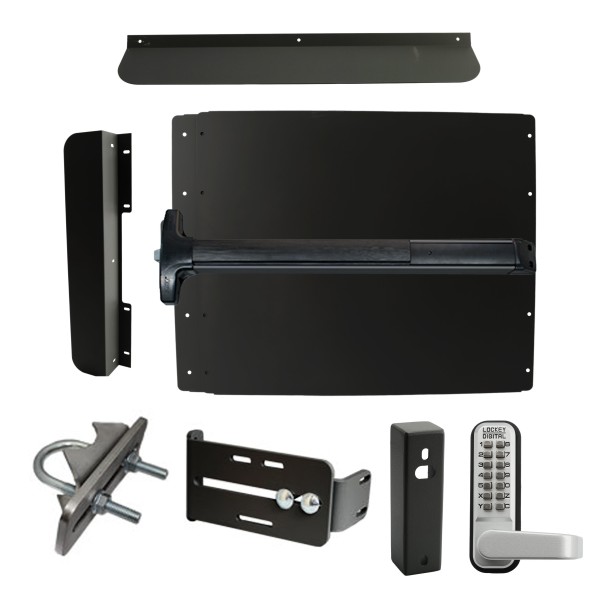 Lockey ED62B7 Edge Panic Shield Security Kit (Black) - Shield, Panic Bar, Strike Bracket, Gate Box, Panic Trim, Latch Protector, Jamb Stop, Max Guard