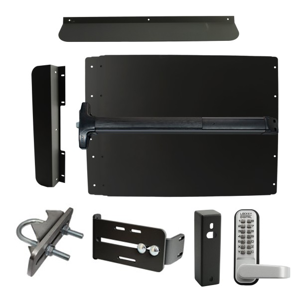 Lockey ED62BL7 Edge Panic Shield Security Kit (Black) - Shield, Panic Bar, Strike Bracket, Gate Box, Panic Trim, Latch Protector, Jamb Stop, Max Guard