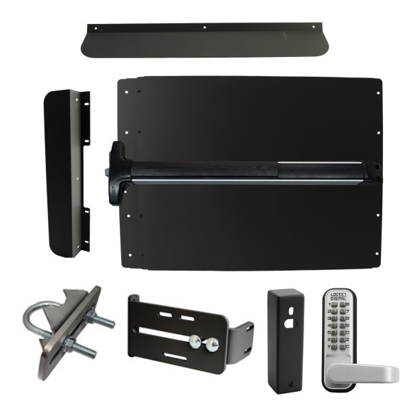Lockey ED62BL Edge Panic Shield Security Kit (Black) - Shield, Panic Bar, Strike Bracket, Gate Box, Panic Trim, Latch Protector, Jamb Stop, Max Guard