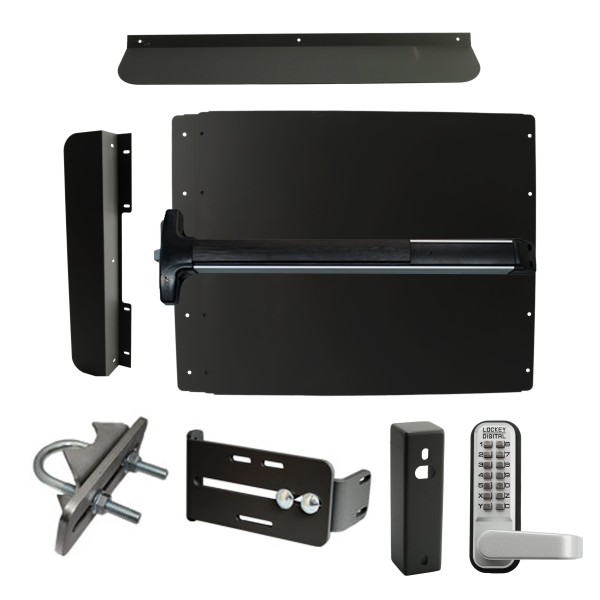 Lockey ED62BW Edge Panic Shield Security Kit (Black) - Shield, Panic Bar, Strike Bracket, Gate Box, Panic Trim, Latch Protector, Jamb Stop, Max Guard