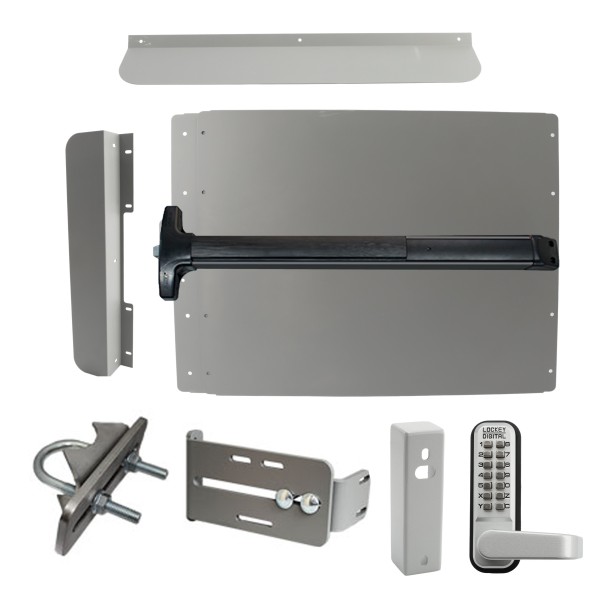Lockey ED62SL7 Edge Panic Shield Security Kit (Silver) - Shield, Panic Bar, Strike Bracket, Gate Box, Panic Trim, Latch Protector, Jamb Stop, Max Guard