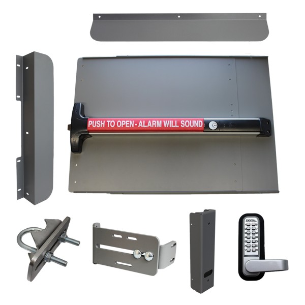 Lockey ED63SW7 Edge Panic Shield Security Kit (Silver) - Shield, Panic Bar, Strike Bracket, Gate Box, Panic Trim, Latch Protector, Jamb Stop, Max Guard