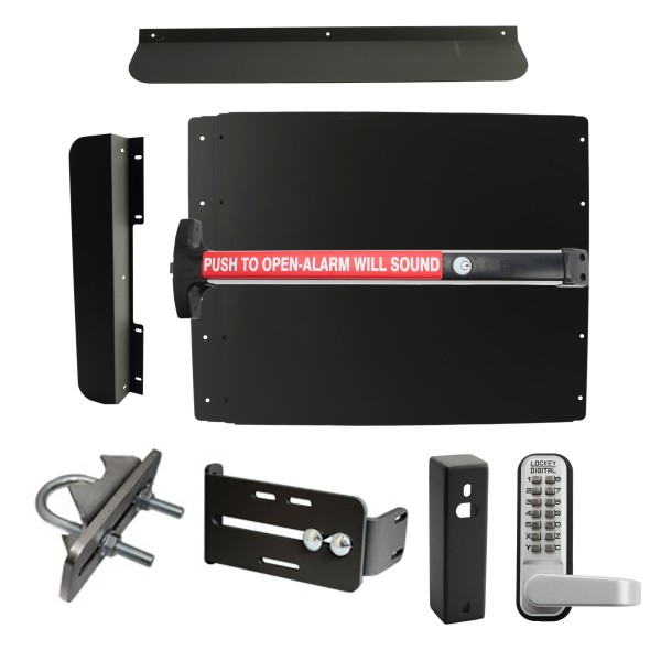 Lockey ED63B Edge Panic Shield Security Kit (Black) - Shield, Panic Bar, Strike Bracket, Gate Box, Panic Trim, Latch Protector, Jamb Stop, Max Guard