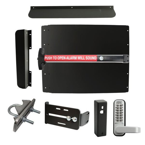 Lockey ED63B Edge Panic Shield Security Kit (Black) - Shield, Panic Bar, Strike Bracket, Gate Box, Panic Trim, Latch Protector, Jamb Stop, Max Guard