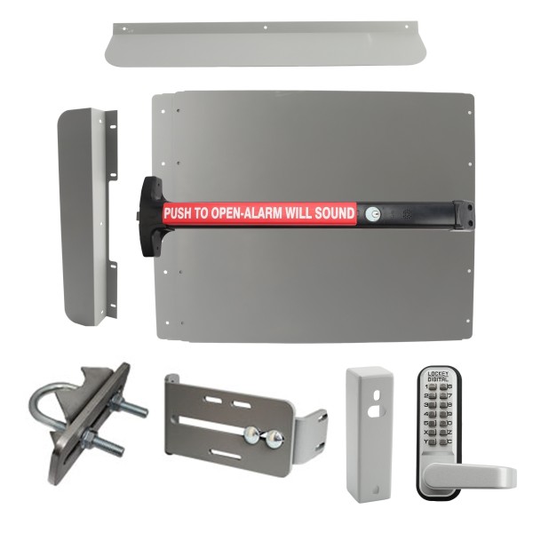 Lockey ED63SW7 Edge Panic Shield Security Kit (Silver) - Shield, Panic Bar, Strike Bracket, Gate Box, Panic Trim, Latch Protector, Jamb Stop, Max Guard