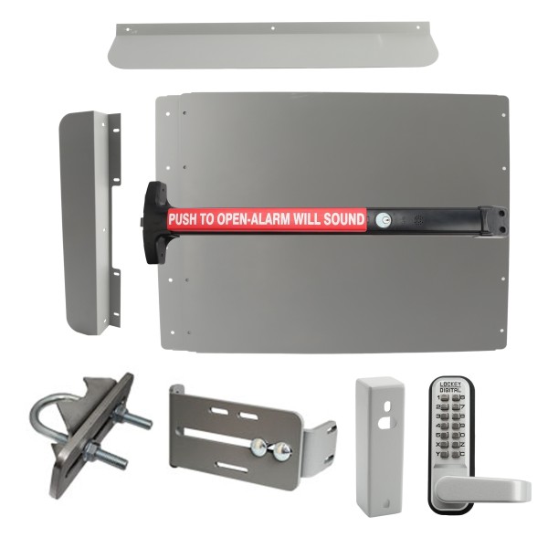 Lockey ED63SLW7 Edge Panic Shield Security Kit (Silver) - Shield, Panic Bar, Strike Bracket, Gate Box, Panic Trim, Latch Protector, Jamb Stop, Max Guard