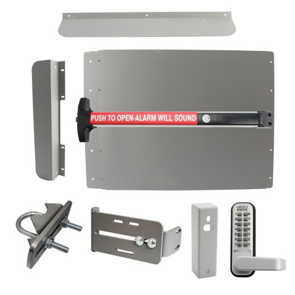 Lockey ED63SLW Edge Panic Shield Security Kit (Silver) - Shield, Panic Bar, Strike Bracket, Gate Box, Panic Trim, Latch Protector, Jamb Stop, Max Guard
