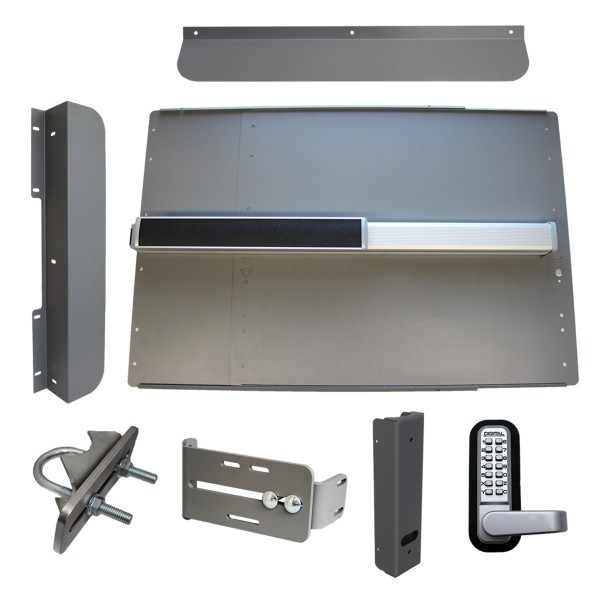Lockey ED64SL Edge Panic Shield Security Kit (Silver) - Shield, Panic Bar, Strike Bracket, Gate Box, Panic Trim, Latch Protector, Jamb Stop, Max Guard