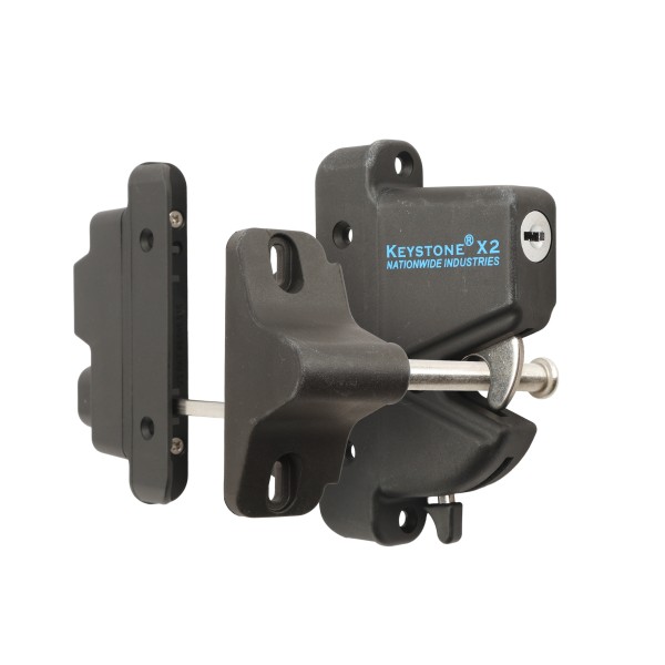 Nationwide Keystone 2 Dual Sided 6-Pin Lockable Nylon Gate Latch with Stainless Steel Self Drilling Screws (Keyed-Alike, Black) - KLADV2-P2-4D-BK-KA