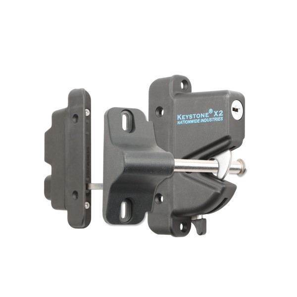 Nationwide Keystone X-External Heavy-Duty, Reversible, Two Sided Keyed-Alike, Lockable External Mount Spindle Latch for Gates (Nylon) Black (Default)