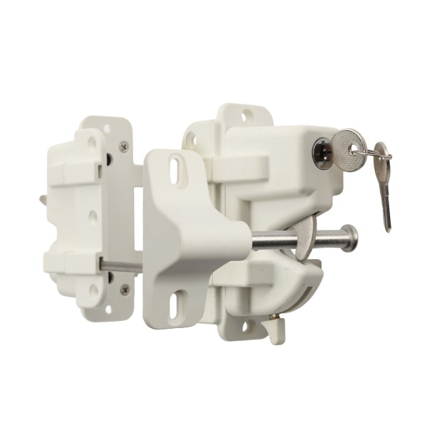 Nationwide Keystone X-External Heavy-Duty, Reversible, Two Sided Keyed-Alike, Lockable External Mount Spindle Latch for Gates (Nylon) White (Default)